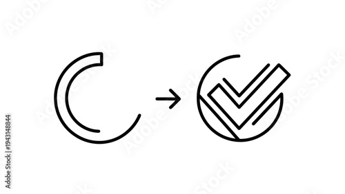 Loading to complete line icon vector. progress and completion process with checkmark symbol
