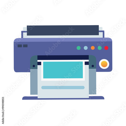Flat design illustration of a modern inkjet printer with paper