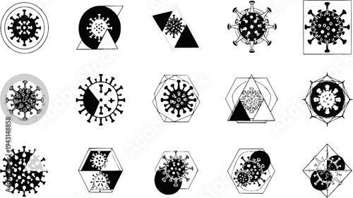 Collection of Coronavirus and Geometric Shape Icons
