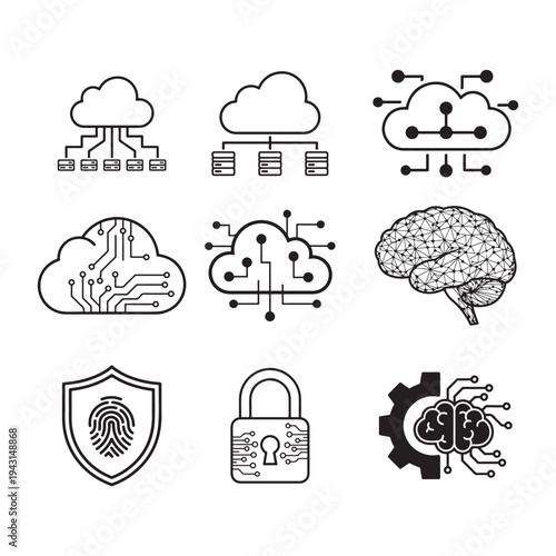 Minimal Cloud Computing Network Icon, Simple Cloud Outline with Connected Nodes Vector.