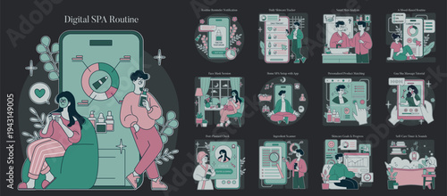 Digital SPA Routine Vector Illustration with Skincare