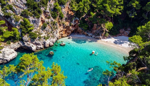 Secluded cove beach, turquoise water, summer vacation