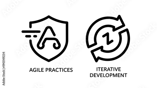 Agile practices and iterative development icons for flexible project management