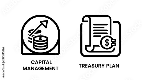 Capitai management and treasury plan icons: finance, investment, and financiai strategy concept
