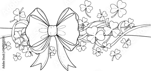 Coloring Page A Bow and Lucky Clovers for St. Patrick's Day
