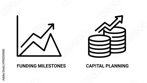 Financiai growth icons: stock market graph and stacked coins for capitai planning