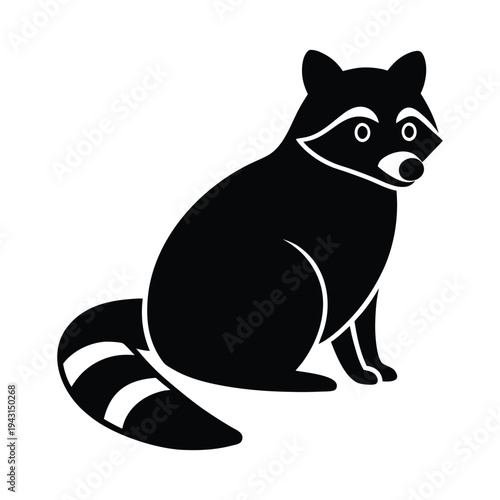 Black silhouette of a raccoon sitting on its haunches