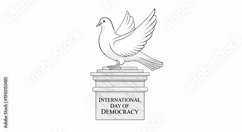 Dove of peace perched on pedestal celebrating International Day of Democracy