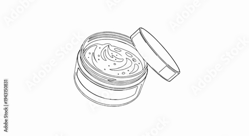 Line drawing of an open jar filled with cream and a detached lid