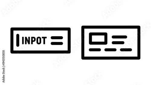 Input box icon with text and data card icon, representing information entry and user interface elements
