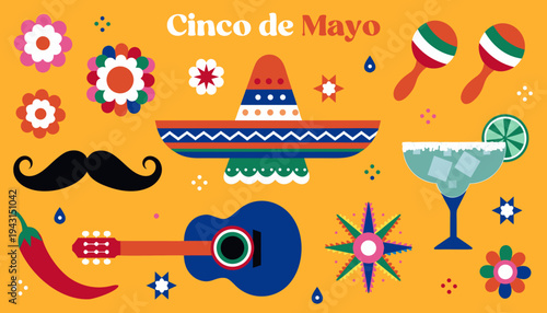 Collection of colorful summer and beach party accessories