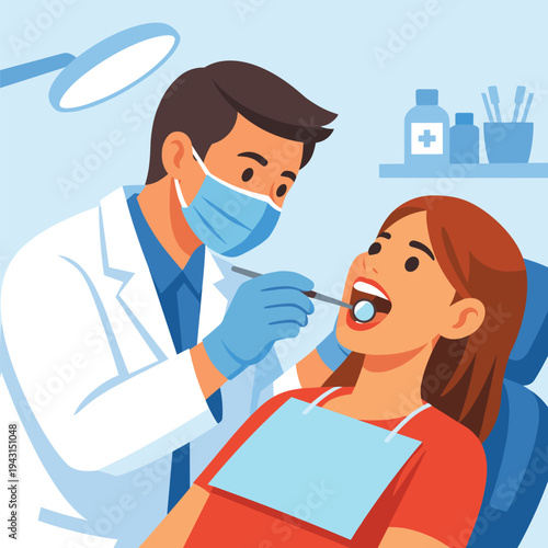 Dentist examining a patient's teeth in a clinic