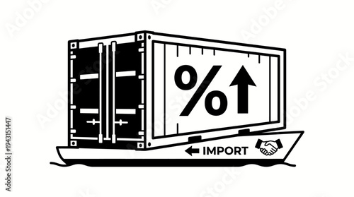 Container Ship Importing Goods with Rising Percentage and Handshake Symbol