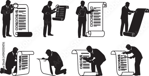 Black Solid Auditor Compliance Silhouettes Set of Six on White Background