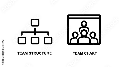 Team structure and team chart icons: organizationai hierarchy and collaboration