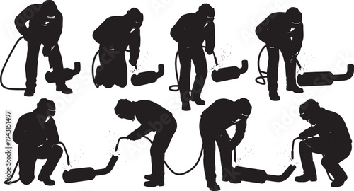 Black Solid Mechanic Welding Silhouettes Set of Six on White Background