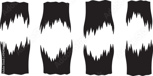 Black Solid Beaver Dam Stump Silhouettes Set of Six on White Background