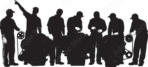 Black Solid Mechanic Pulley Check Silhouettes Set of Six on White Background