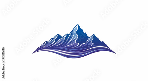 Abstract blue mountain range with flowing waves below