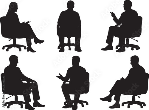 Black Solid Responding to Biggest Achievements Silhouettes Set of Six on White Background