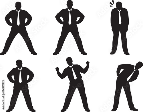 Black Solid Boss Hands on Hips Silhouettes Set of Six on White Background