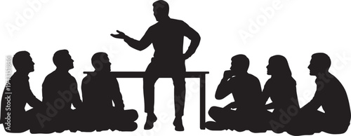 Black Solid Boss Sitting on Desk Edge Silhouettes Set of Six on White Background