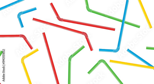 Assorted colorful drinking straws scattered randomly on a white background