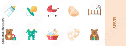 Baby care flat icon set