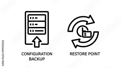 Server configuration backup and restore point with dollar symbol icons - data management