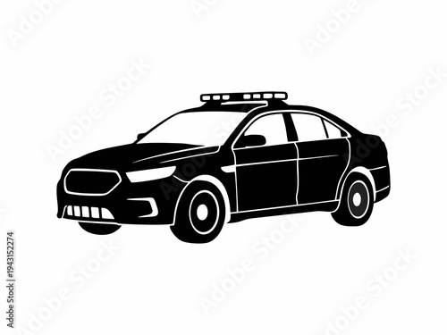 Modern Police Sedan Car Side View Silhouette