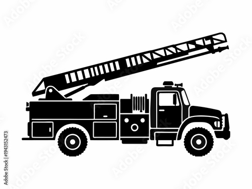 Emergency Fire Truck with Ladder Silhouette Illustration