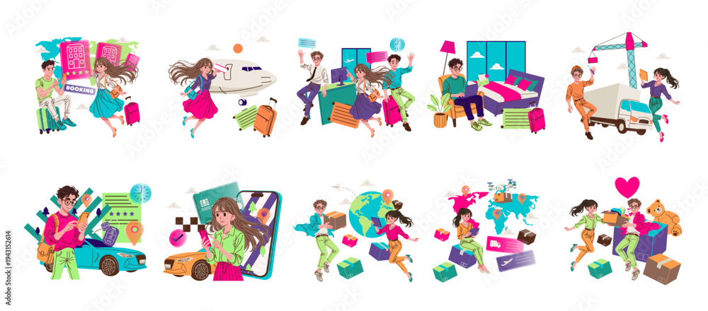 Fototapeta premium Travel Booking and Delivery Adventures Vector Illustration