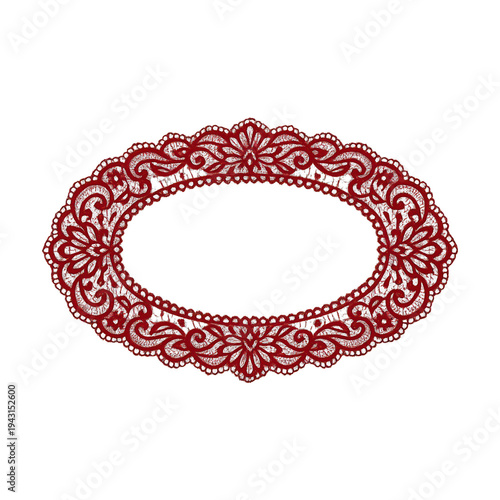 PNG Elegant red lace oval frame