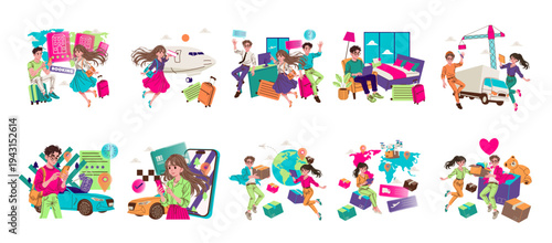 Travel Booking and Delivery Adventures Vector Illustration