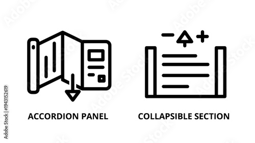 Accordion panel and collapsible section icons for UI design