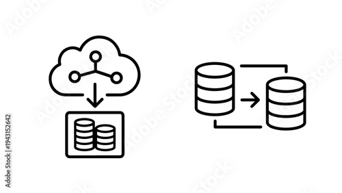 Cloud data storage and database replication icons, vector graphics