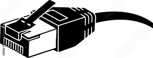 Single RJ45 ethernet cable silhouette vector illustration