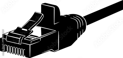 Single RJ45 ethernet cable silhouette vector illustration