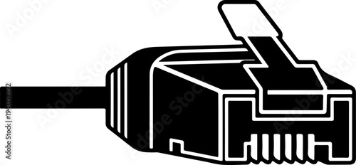 Single RJ45 ethernet cable silhouette vector illustration