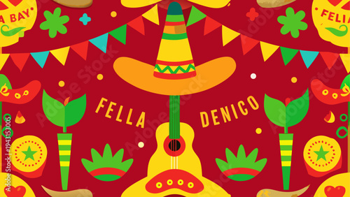 Colorful palm tree and cactus icons in a repeating pattern