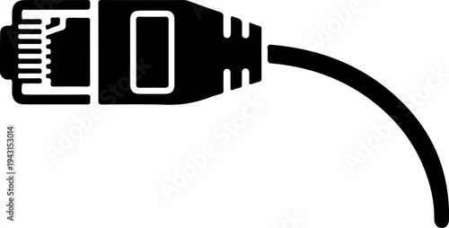 Single RJ45 ethernet cable silhouette vector illustration