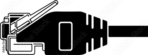Single RJ45 ethernet cable silhouette vector illustration