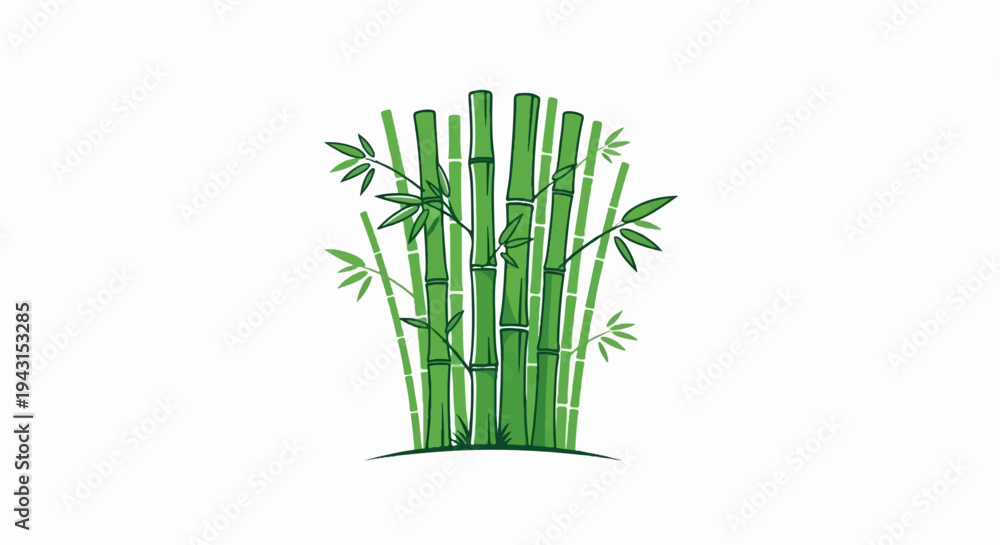 Obraz premium Vibrant green bamboo stalks with delicate leaves depicted in a stylized, hand-drawn manner