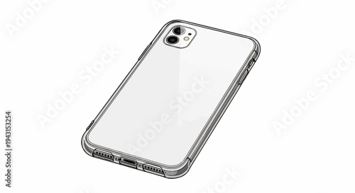 A clear mobile phone case is depicted from a slightly elevated perspective