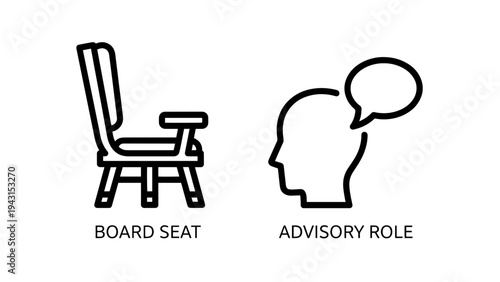 Board seat chair icon and advisory role head icon for business meetings and consultation