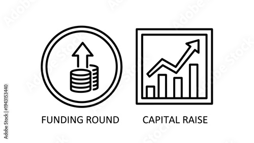 Funding round and capitai raise icons for investment and financiai growth