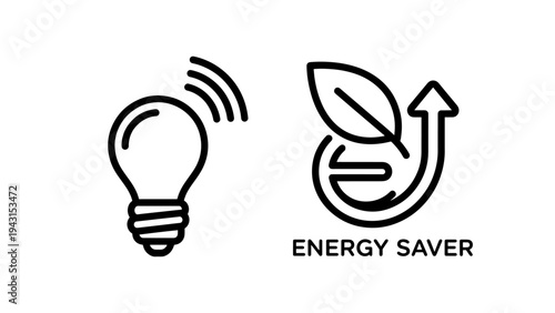 Energy saver and light bulb icons representing efficiency and sustainability