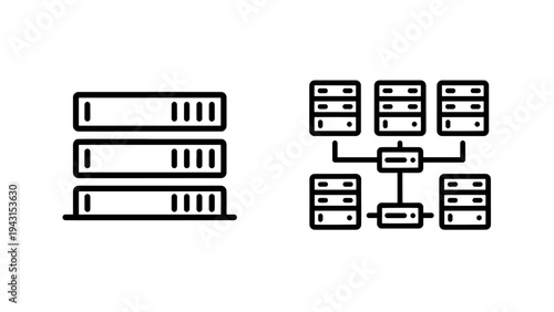 Server rack icon and network diagram vector graphic