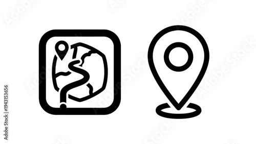 Map location icon and navigation pin vector graphic