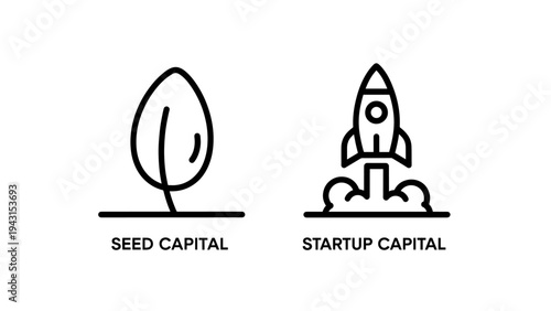 Seed capitai tree icon and startup rocket launch vector graphic